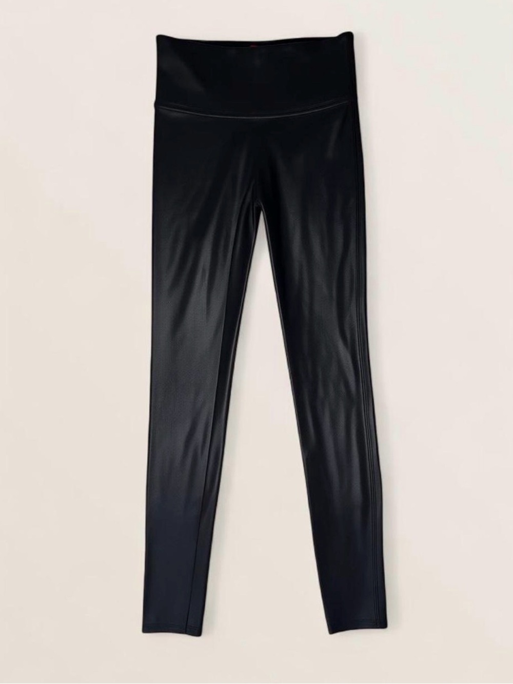 SPANX Black Faux Leather Leggings with Red Brand Tag